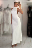 Jessica Bara Siema High Neck Halter Slit Backless Gown