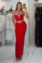 Jessica Bara Itara Crystal Corset Maxi Dress