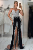 Jessica Bara Gazelle Crystal Deep V-Neck Slit Velvet Gown