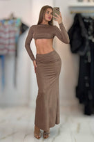 Jessica Bara Azlana Long Sleeve Top and Maxi Skirt Two Piece Set