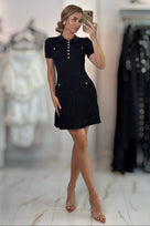 Jessica Bara Gibson Knit Collar Embellished Short Sleeve Mini Dress