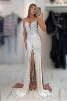 Jessica Bara Gazelle Crystal Deep V-Neck Slit Velvet Gown