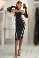 Jessica Bara Leila Strapless Tube Pearl Beaded Midi Dress