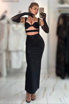 Jessica Bara Gazmer Sequin Cut Out Maxi Dress