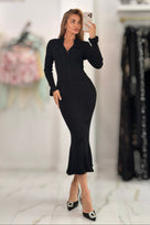 Jessica Bara Flamara Knit Long Sleeve Maxi Dress