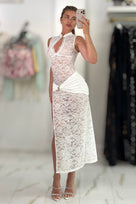 Jessica Bara Zeca Lace Keyhole Slit Maxi Dress
