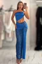 Jessica Bara Seka Draped Cut Out Mini Dress With Lace Skirt