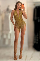 Jessica Bara Selya Crystal Fringe Halter Neck Romper