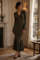 Jessica Bara Gannel 2 Long Sleeve Collared Maxi Dress
