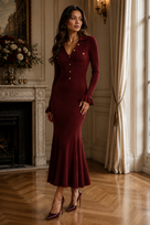 Jessica Bara Gannel 2 Long Sleeve Collared Maxi Dress
