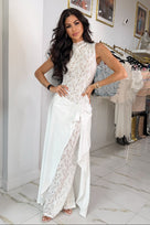 Jessica Bara Sheza Lace High Neck Flower Slit Maxi Dress