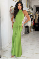 Jessica Bara Avreka Halter Backless Ruched Gown