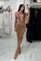 Jessica Bara Tallie Crystal Fringe Cut Out Mini Dress