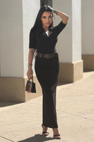 Jessica Bara Flamara 2 Belted Knit Bodysuit and Maxi Skirt Set