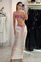 Jessica Bara Novara Bra Top and Cut Out Mesh Maxi Skirt Two Piece Set