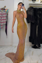 Jessica Bara Asmane Crystal Halter Gown