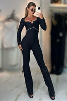 Jessica Bara Absidy Deep V-Neck Long Sleeve Jumpsuit