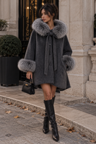 Jessica Bara Acia Fur Ribbon Cape Coat