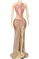 Jessica Bara Adelara Crystal One Shoulder Slit Gown