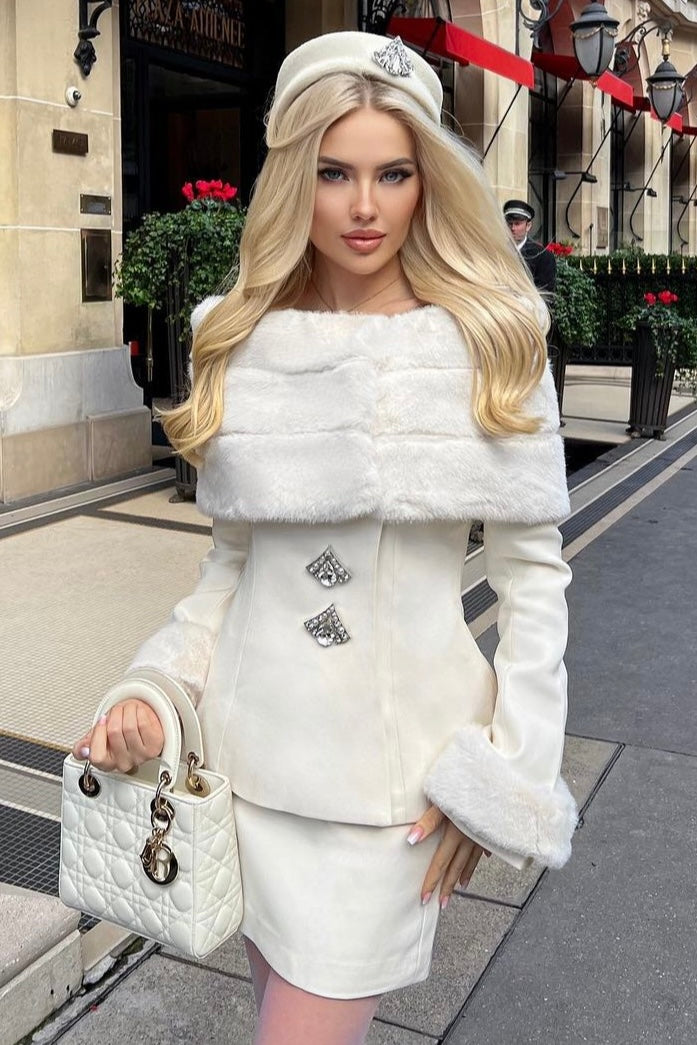 Jessica Bara Alaia Fur Coat and Mini Skirt Two Piece Set – JESSICA