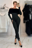 Jessica Bara Alegria Fur Off The Shoulder Jumpsuit