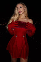 Jessica Bara Ambre Fur Mini Dress With Attached Gloves