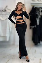 Jessica Bara Amedia Butterfly Cut Out Long Sleeve Maxi Dress