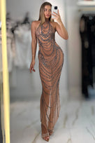 Jessica Bara Antessa Crystal Halter Neck Gown
