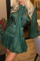 Jessica Bara Antorita Blouse Bow Top and Mini Skirt Two Piece Set