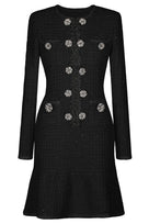 Jessica Bara Aprise Tweed Long Sleeve Mini Dress