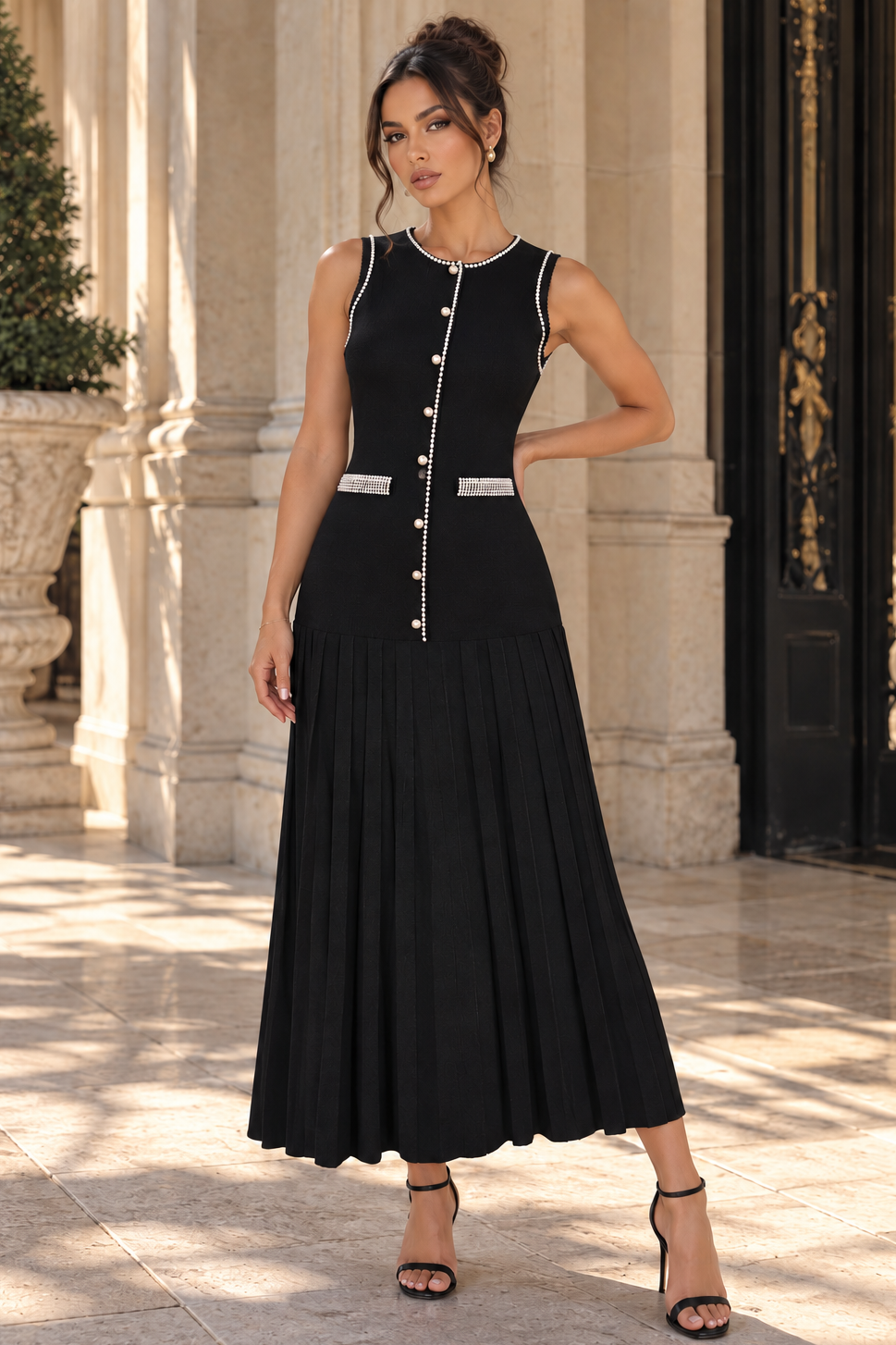 Jessica Bara Arity Pleated Maxi Dress