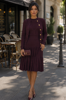 Jessica Bara Aseva Gold Button Cardigan and Midi Dress Two Piece Set