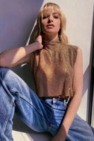 Jessica Bara Asher Sleeveless Crystal Mesh Top