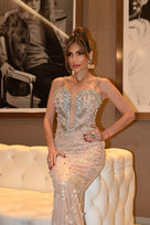 Jessica Bara Ashli Pearl Beaded Gown