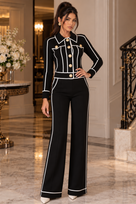 Jessica Bara Asya Gold Button Collared Long Sleeve Top and Pants Two Piece Set