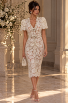 Jessica Bara Atena Lace Ribbon Midi Dress