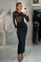Jessica Bara Atlara Long Sleeve See Through Maxi Dress