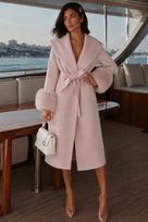 Jessica Bara Aver Fur Crystal Belted Long Coat