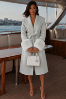 Jessica Bara Aver Fur Crystal Belted Long Coat