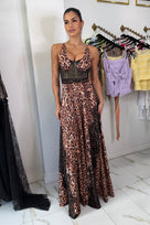 Jessica Bara Aviesha Lace Leopard Print Maxi Dress
