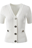Jessica Bara Avrielle Knit Button Short Sleeve Top