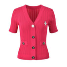 Jessica Bara Avrielle Knit Button Short Sleeve Top