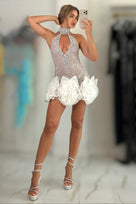 Jessica Bara Ayana Crystal Halter Cut Out Mini Dress