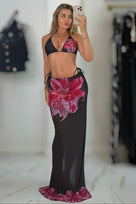 Jessica Bara Aziraya Crystal Floral Bikini Set with Cover Up Maxi Skirt