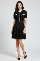 Jessica Bara Azlieka Knit Gold Button Belted Mini Dress