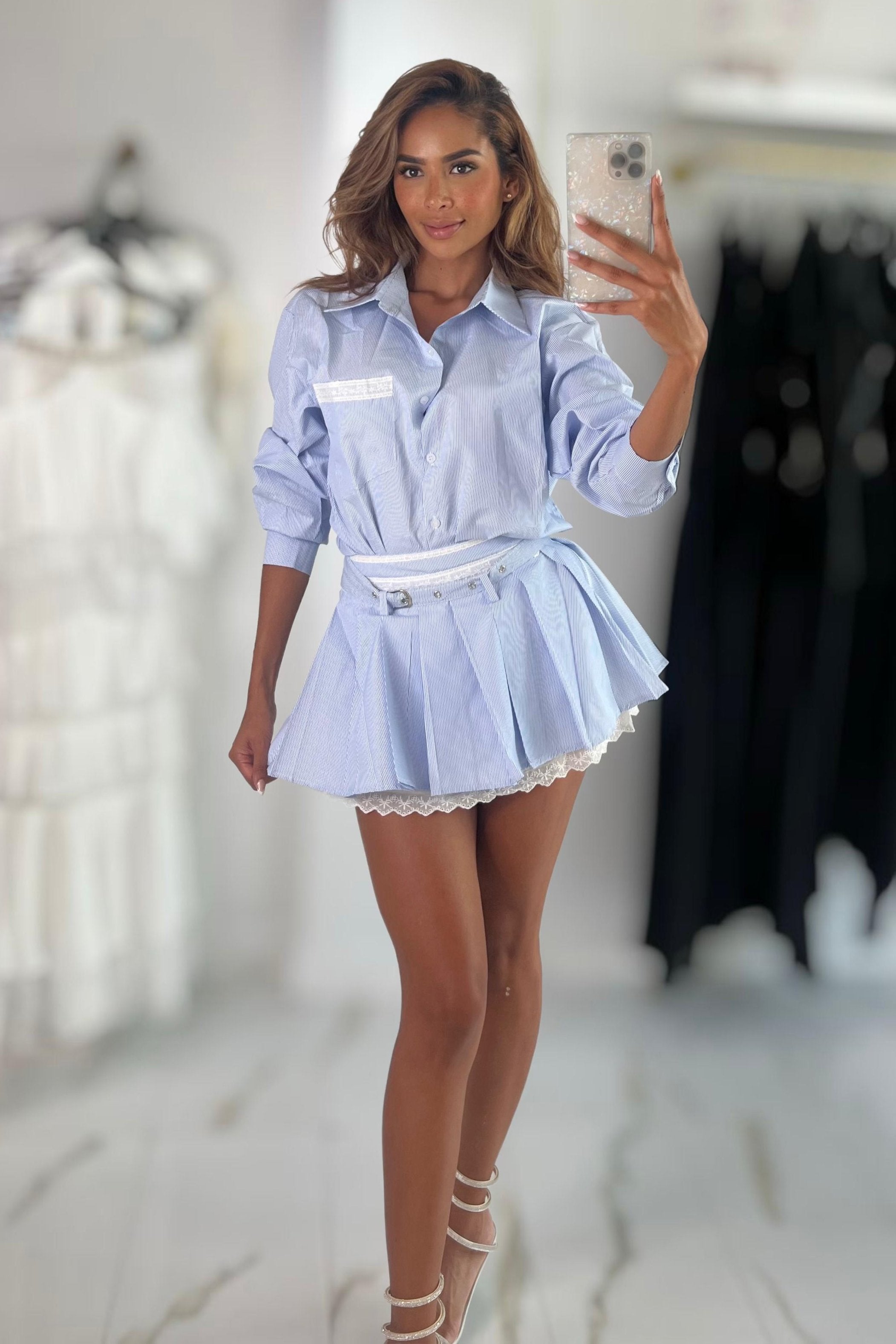 beba dress Jessica Bara Beba Button Down Top and Skirt Two Piece Set