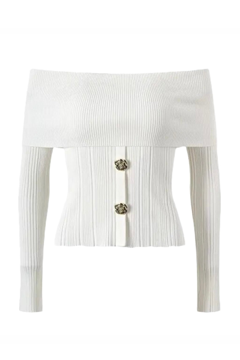 Jessica Bara Beca Ribbed Knit Off The Shoulder Top