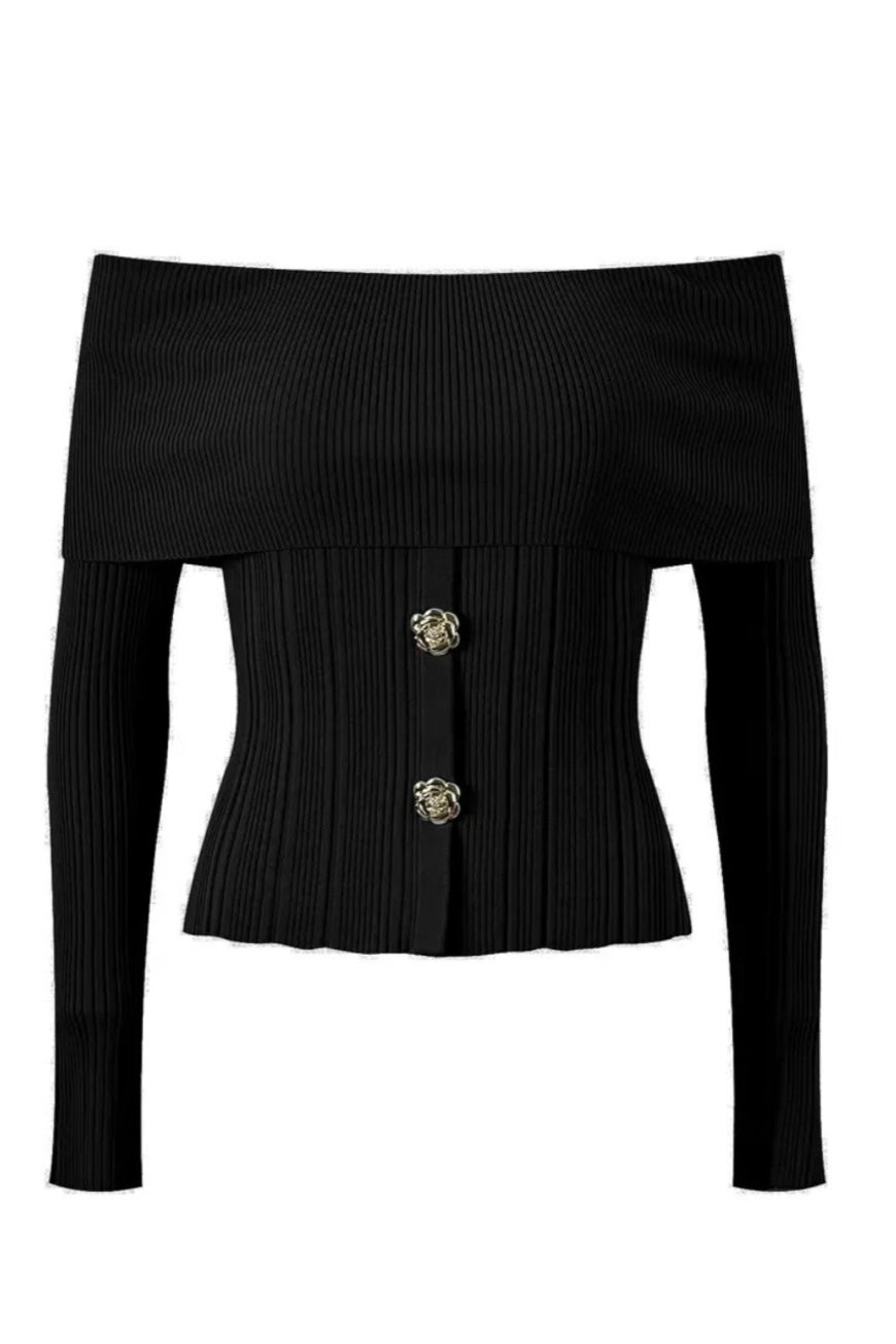 Jessica Bara Beca Ribbed Knit Off The Shoulder Top