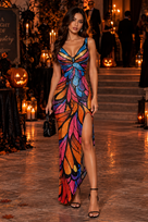Jessica Bara Buza Crystal Butterfly Slit Maxi Dress