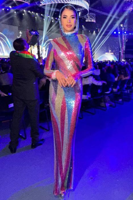 hooded long sleeve maxi dress Jessica Bara Caline Sequin Hooded Long Sleeve Maxi Dress